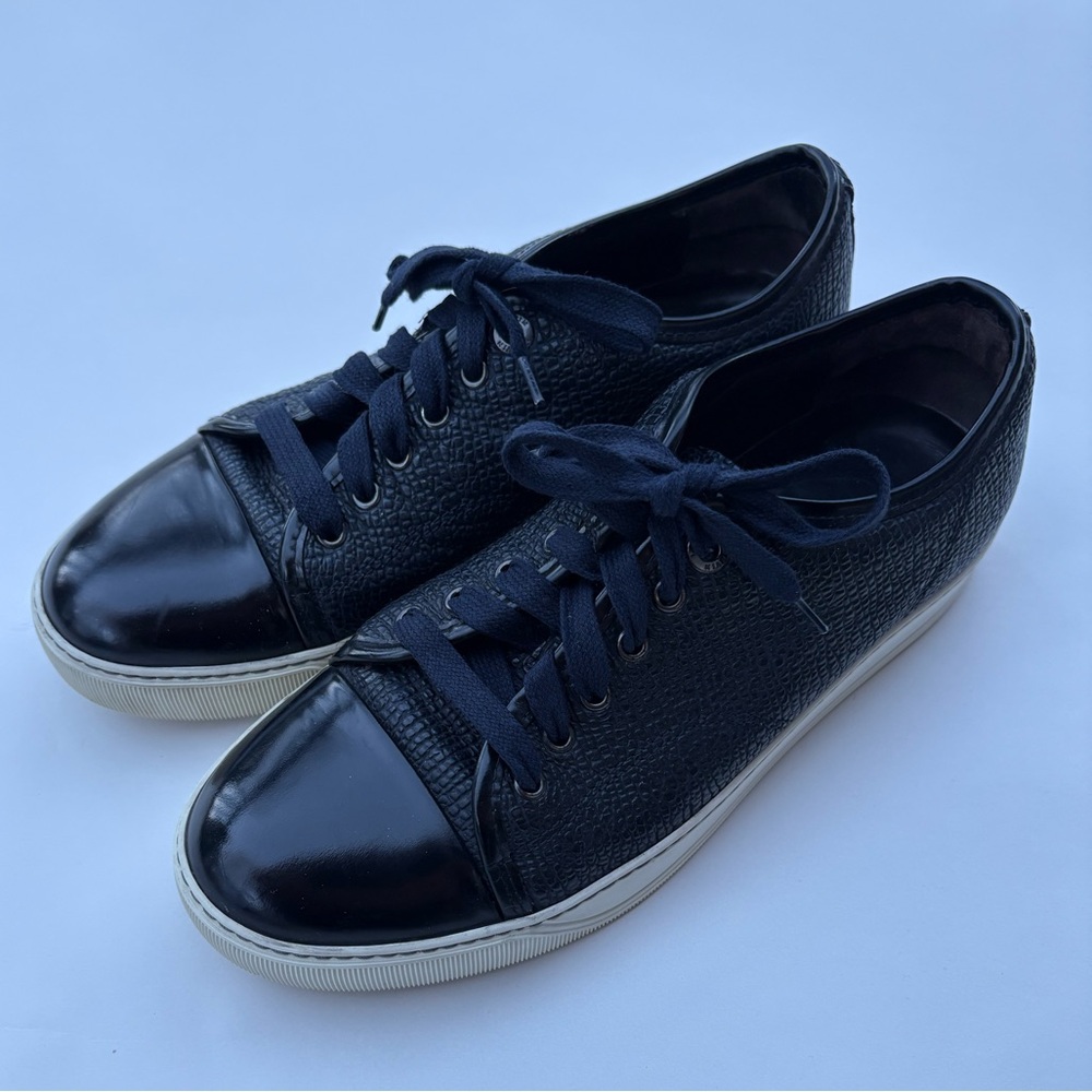 Lanvin DBB1 Black Textured Leather Cap Toe Sneakers Mens